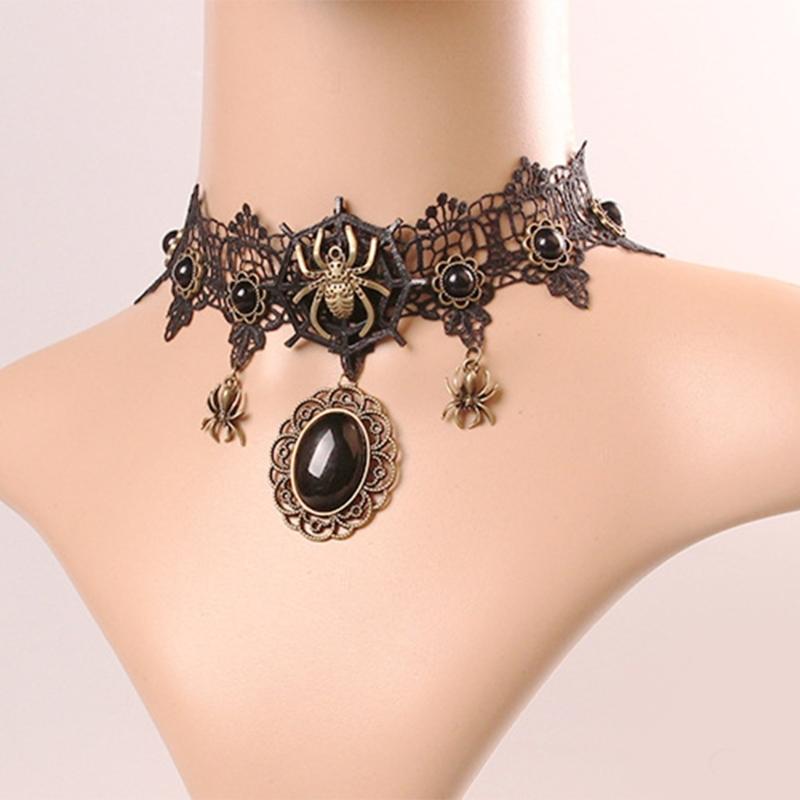 Gothic Lace Choker Necklace With Spiders Pendant Your Unique Style With This Gothic Lace Choker