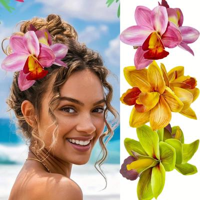 1pc of New Hawaiian Artificial Orchid Flower Hair Clip, Suitable for Brides, Weddings, Hawaiian Beach Tropical Party Decorations