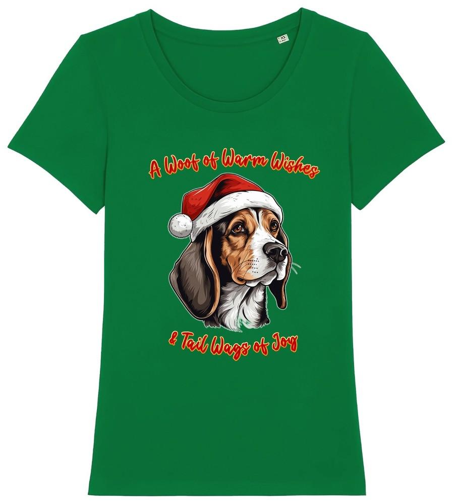 Womens BEAGLE Christmas T-Shirt Santa Hat Dog Woof Wishes Festive Gift Puppy Pet