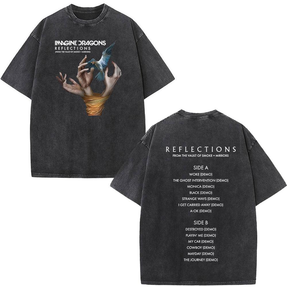Imagine Dragons Loom World Tour Vintage Washed T Shirt Rock Band Tshirt Unisex Women Aesthetic Trendy Cotton Short Sleeve T Shirt