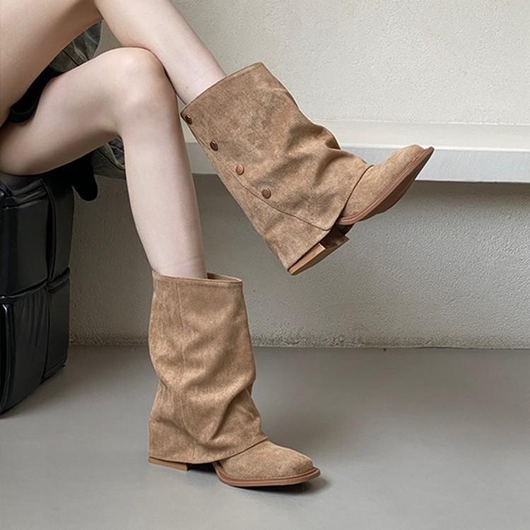 Square Head Thick Heel Short Boots Women's Autumn and Winter Boots 2025 French Retro Short Boots Western Suede Warehouse Tube Martin Boots