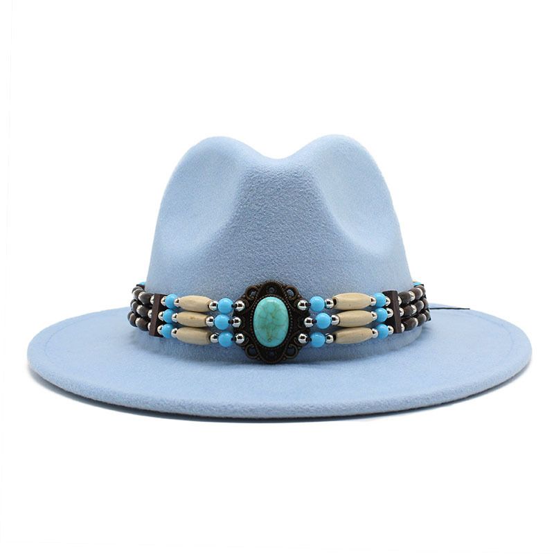 

Джазовая шляпа Модная шерстяная Унисекс Универсальная цилиндр Мужская и женская джинсовая шляпа M（56-58cm） небесно-голубой