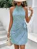 2025 Summer Floral Ruffle Halter Dress for Women - Sleeveless with Zipper