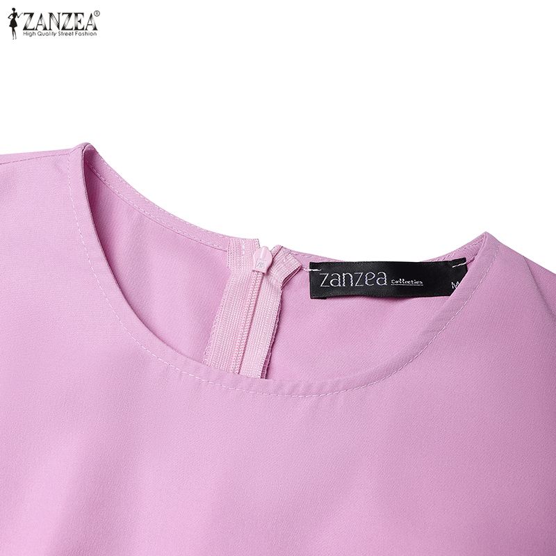 ZANZEA Women Casual Round Neck Short Sleeve Loose Print Dress