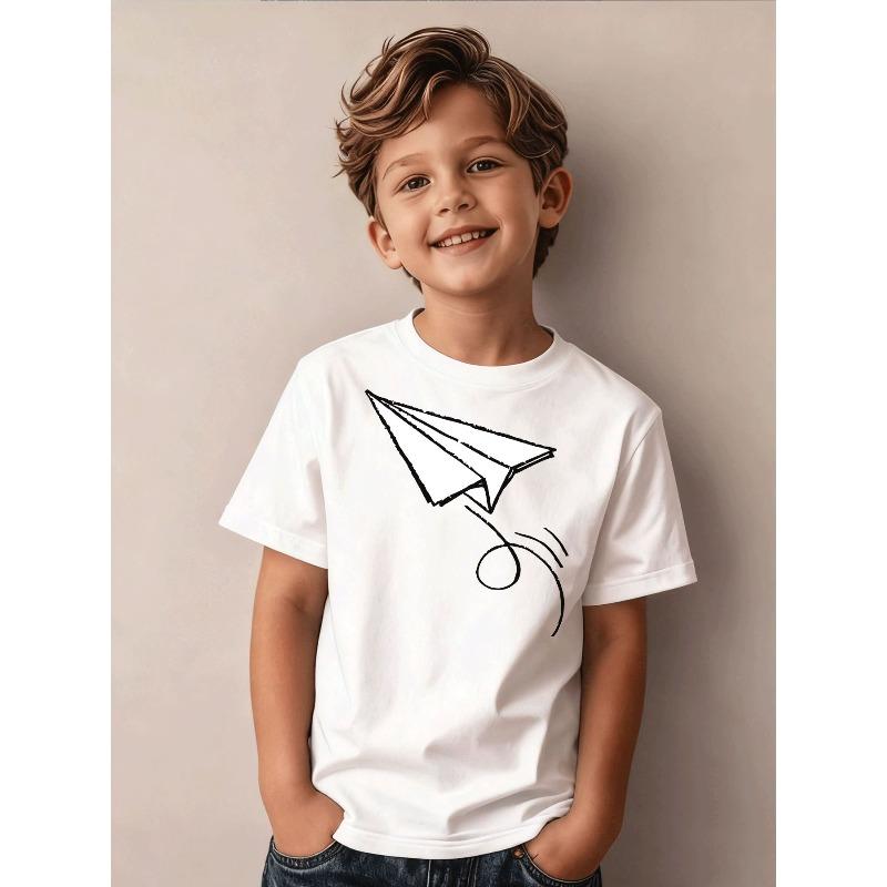 Boys Casual Trendy Paper Airplane Graphic T Shirt 110 белый