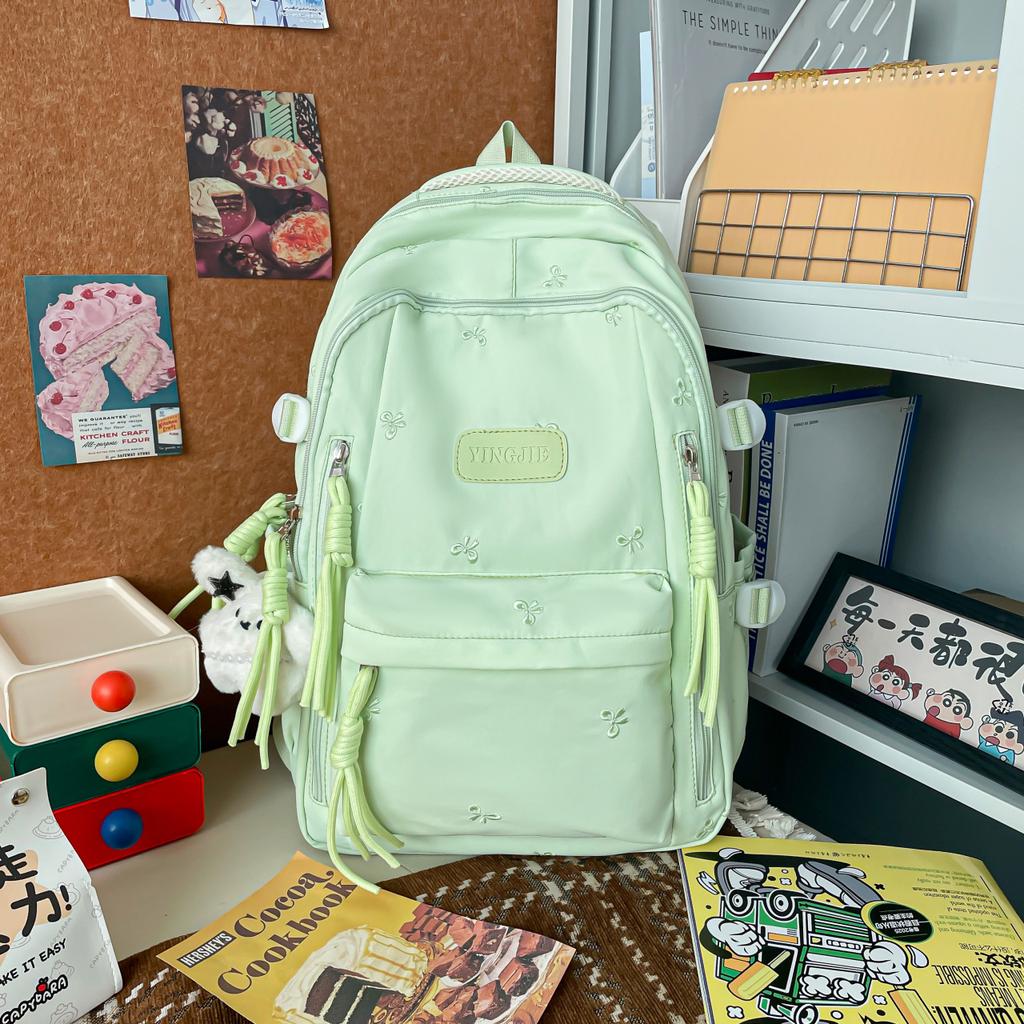 Schoolbag Student School Bag Female Junior High School Student Embroidery Sweet Solid Color Large Capacity High School Casual Backpack Elementary