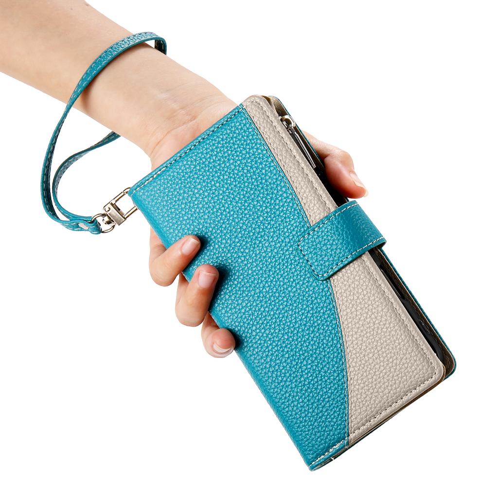 For Samsung Galaxy A26 5G Case Zipper Wallet Color Splicing Leather Flip Phone Cover with Straps