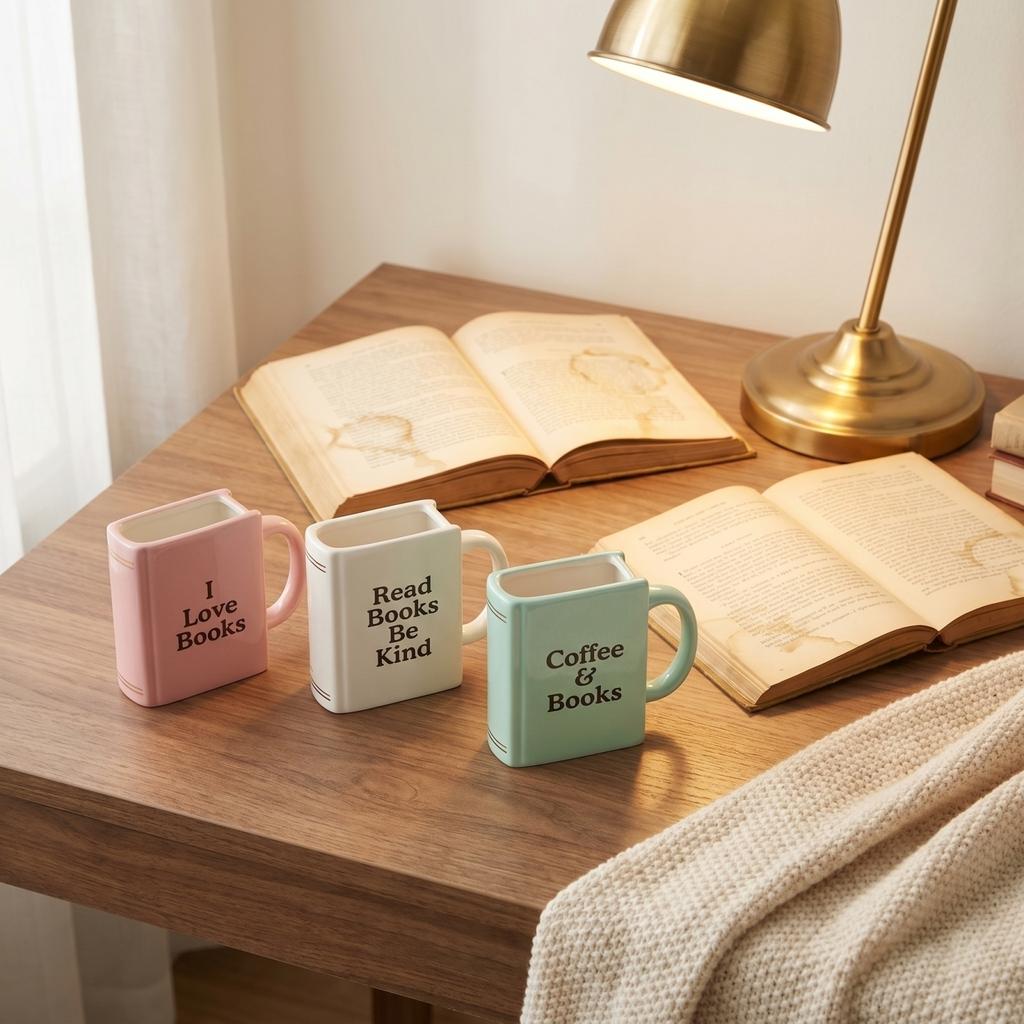 Ceramic Book Shaped Mug with Handle I Love Books Design Novelty Coffee Cup Unique Book Style Ceramic Mug for Home Office Use