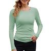 Camiseta Básica de Manga Larga para Mujer, Cuello Redondo, Canalé, Color Liso