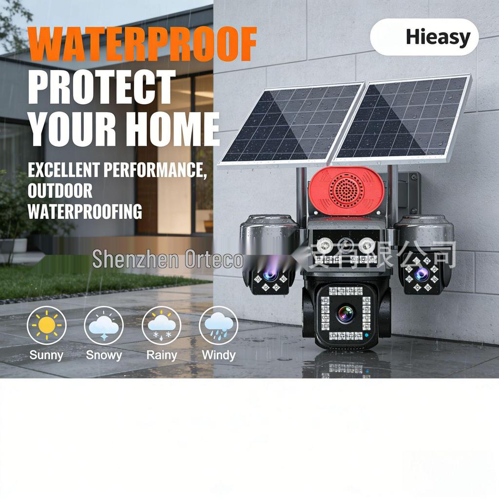 4G Solar Camera with Lifetime Free Data, Low Power, All-Day Recording, 4-Lens, No Network or Power Needed