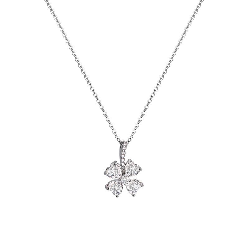 ins wind super flash zircon love necklace female design sense niche lucky grass pendant titanium steel collarbone chain