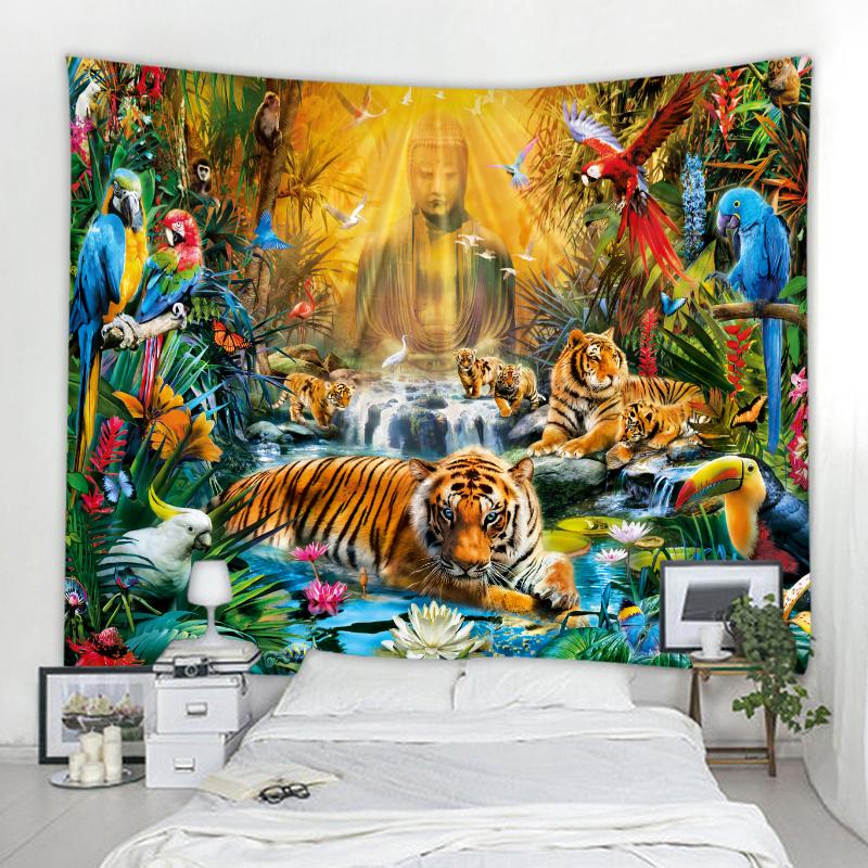 3D Tiger Decoration Tapestry Curtain Home Bedroom Living Room Decoration Curtain Tapestry Bohemian Hippie Style