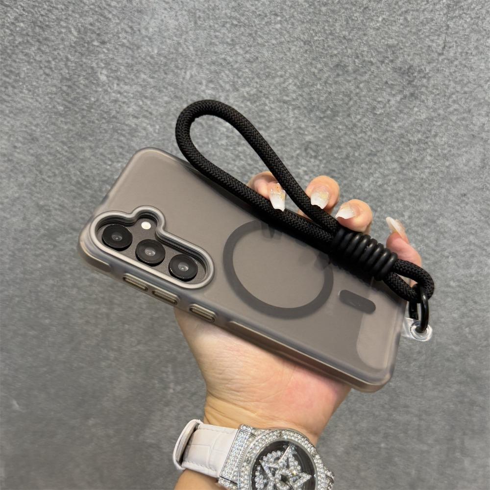 Magnetic Lanyard Matte Case for Samsung Galaxy S26 Ultra S25 Edge S24 Plus A26 A36 A15 A16 Hand Wrist Strap Frosted Cover