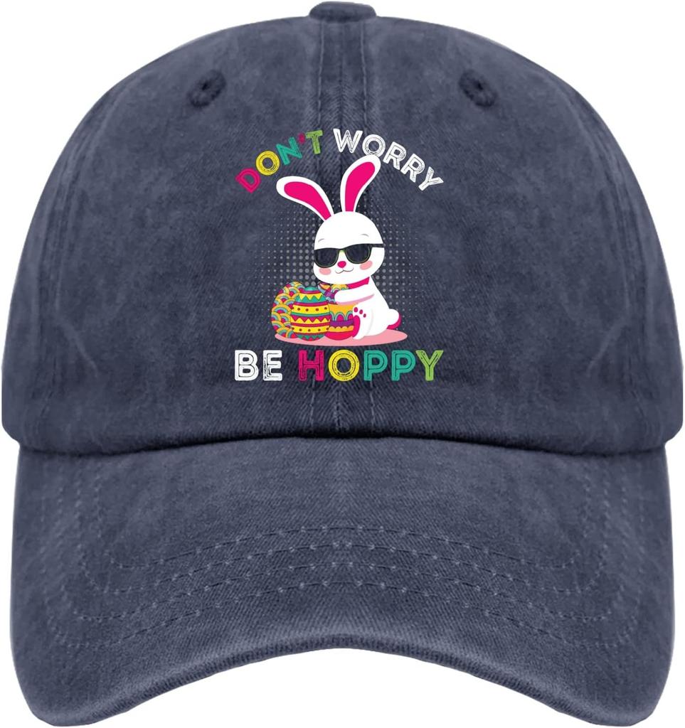 Dont Worry Be Hoppy Easter Bunny Baseball Cap Vintage Polyester Casual Dad Hat Unisex
