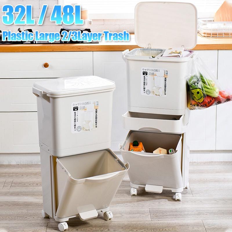 38/42L Pedal Storage Large Trash Can Kitchen Waste Household Waste Bin Wet Dry Separation Garbage Can