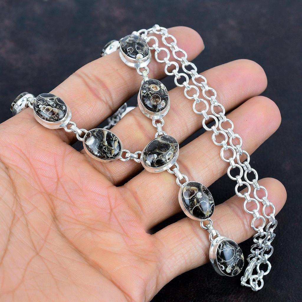 Turritella Agate Necklace 925 Sterling Silver Necklace Adjustable Chain Necklace Natural Gemstone Jewelry Handmade Necklace Engagement Gifts