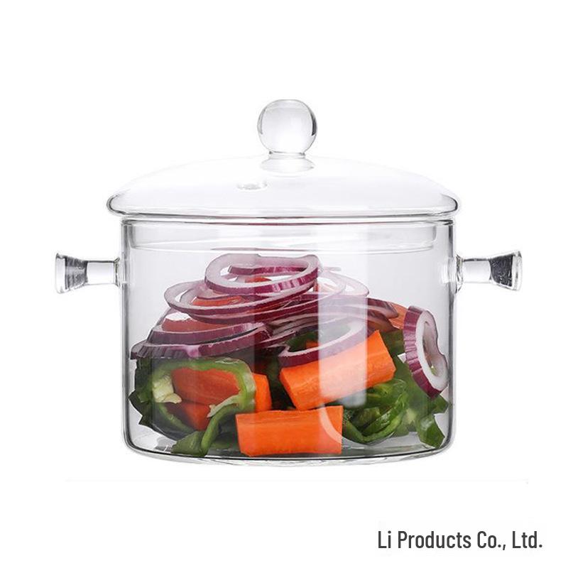 High-Temperature Resistant Glass Pot with Lid, Double-Ear Design for Ramen and Open Flame, Stainless Steel, Large Capacity