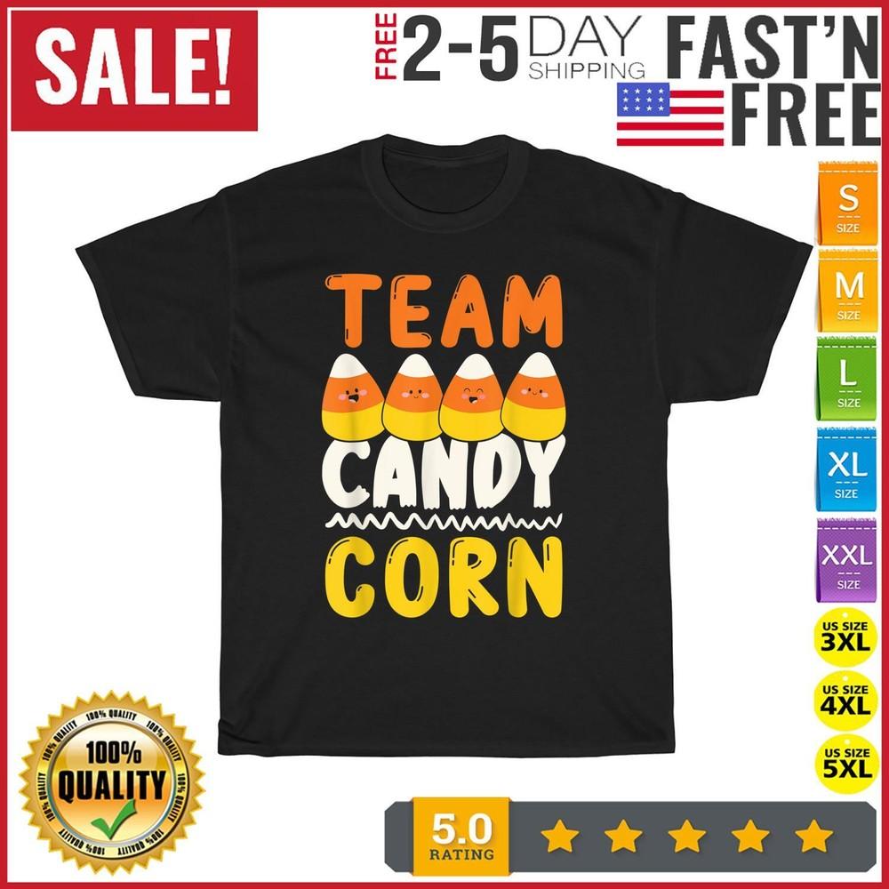 

Team Candy Corn Funny Halloween Scary Lazy Costume Vintage T Shirt Men Women NEW XL