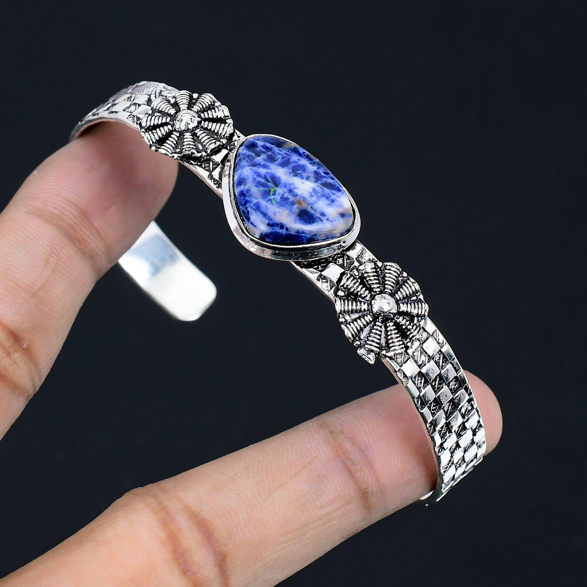 

Хэллоуин Сделка Натуральный Содалит Чакра Третьего Глаза Дочь Бохо Браслет 925 Серебро Adjustable