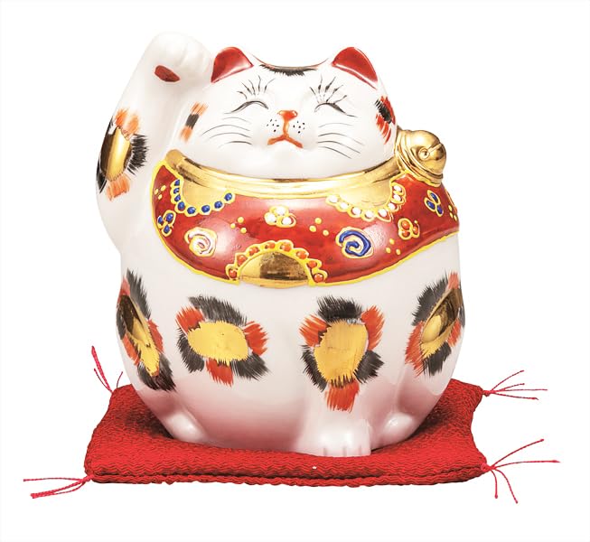Kutani Ware Iwataya 4 Golden Calico No. Maneki-neko (Lucky Cat) - (with Bedding) K9-1545