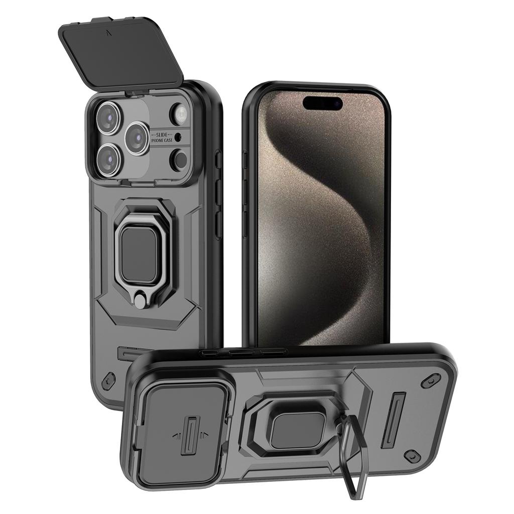 For iPhone 17 Pro Case PC+TPU Kickstand Phone Protector with Lens Cover