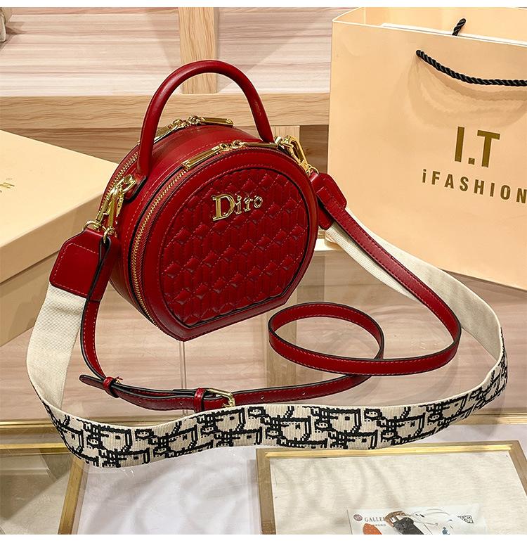 New Fashion Embroidered Bag Handheld Crossbody Small Round Bag