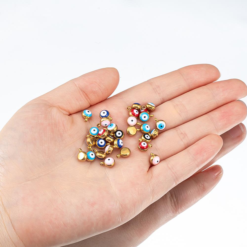 20pcs Round Ball Charms Stainless Steel Turkish Evil Eye Earring Pendant Base DIY Boho Jewelry Making Bracelet Supply Mix Color
