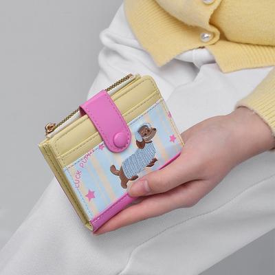 Cute Cartoon Dachshund Mini Wallet Women Slim PU Coin Purse Card Holder Portable Daily Use