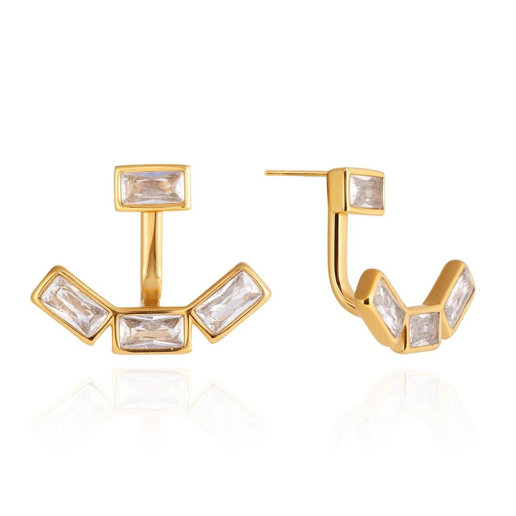 Yori Exquisite Bling Cubic Zirconia Cz Front And Back Earrings New Stainless Steel Delicate Waterproof Jewelry For Women