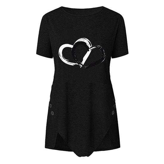 

Футболка с короткими рукавами и принтом «Любовь» на весну и лето, нестандартная застежка на пуговицы, модная женская одежда S чёрный