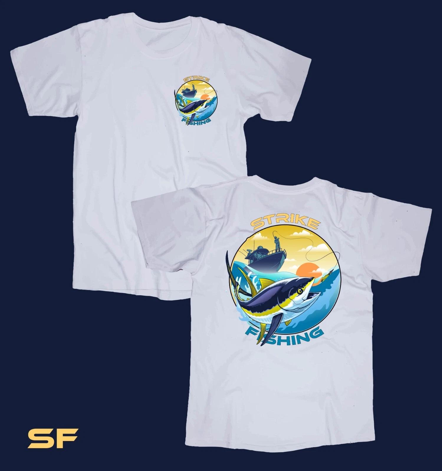 Strike Fishing Yellowfin Tuna white T-shirt painting Boating Ocean Fish Marina XL