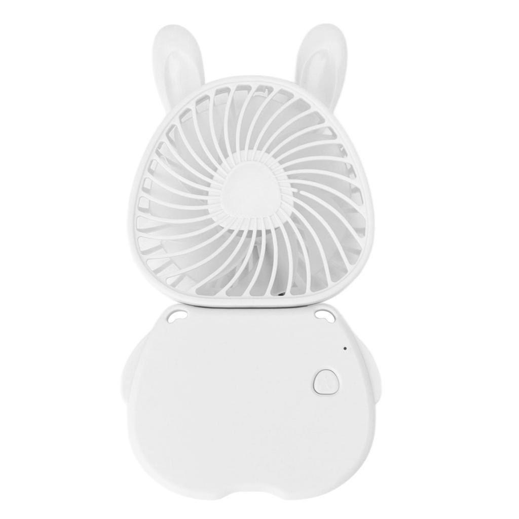 Portable Neck Hanging Fan Foldable USB Rechargeable Mini Handheld Cute Bunny Desk Fan With Lanyard For Office Outdoor White
