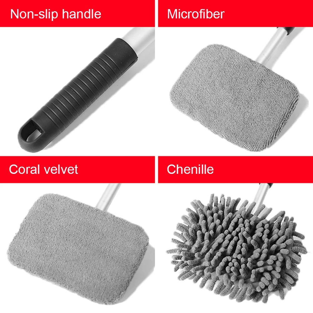 Aluminum Long Handle Brush with Replace Pad Windshield Window Cleaner Brush Multi-Purpose Glass Cleaning Brush Kit Cleaning Tool