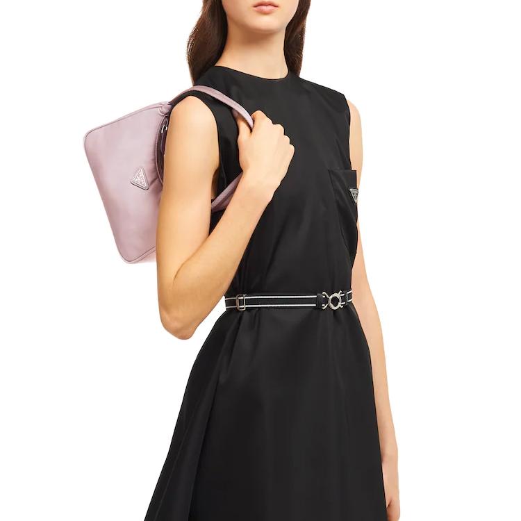 Prada Neuauflage Dreieck Logo Einfarbiger Stoff Achseltasche Umhängetasche Damen Taschen Rosa 1NE515_RDH0_F0E18