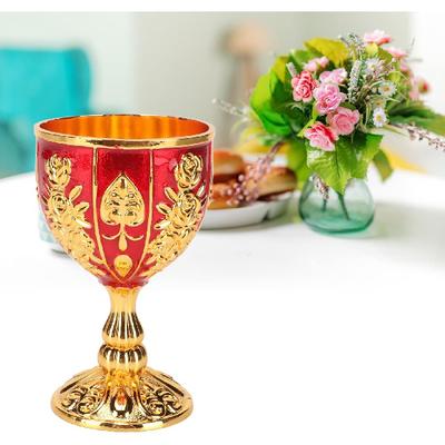 Gold Chalice Vintage Golden Goblet, 4 Inches Solid Zinc Alloy Retro Embossed Flower Pattern Elegant Pimp Cup for Party Banquet Bar, 4.1 X 2.5in
