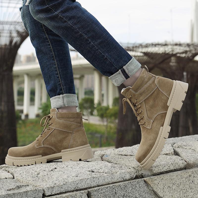 Autumn new mid-help outdoor thick-soled heightening wear-resistant shoes light luxury leather casual shoes