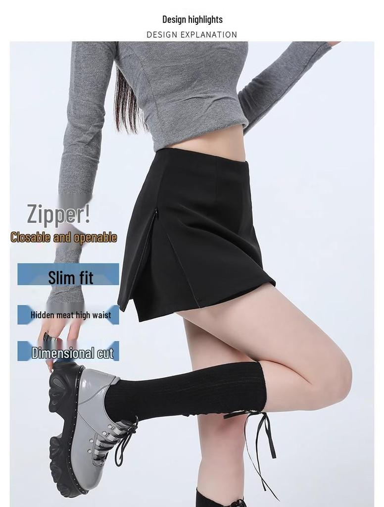 2025 Women's High Waist Black Bodycon Midi Skirt with Side Slit – Spring/Summer Hot Style Suit Shorts