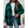 Ladies' Plush Fleece Winter Coat - Grid High Stretch Coat, Middle Eastern Elegant Collection, Machine Washable for Autumn and Winter