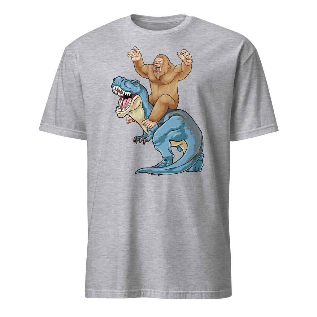 Bigfoot Shirt Sasquatch Animal Funny Bigfoot Riding Dinosaur T-Shirt Size S-3XL