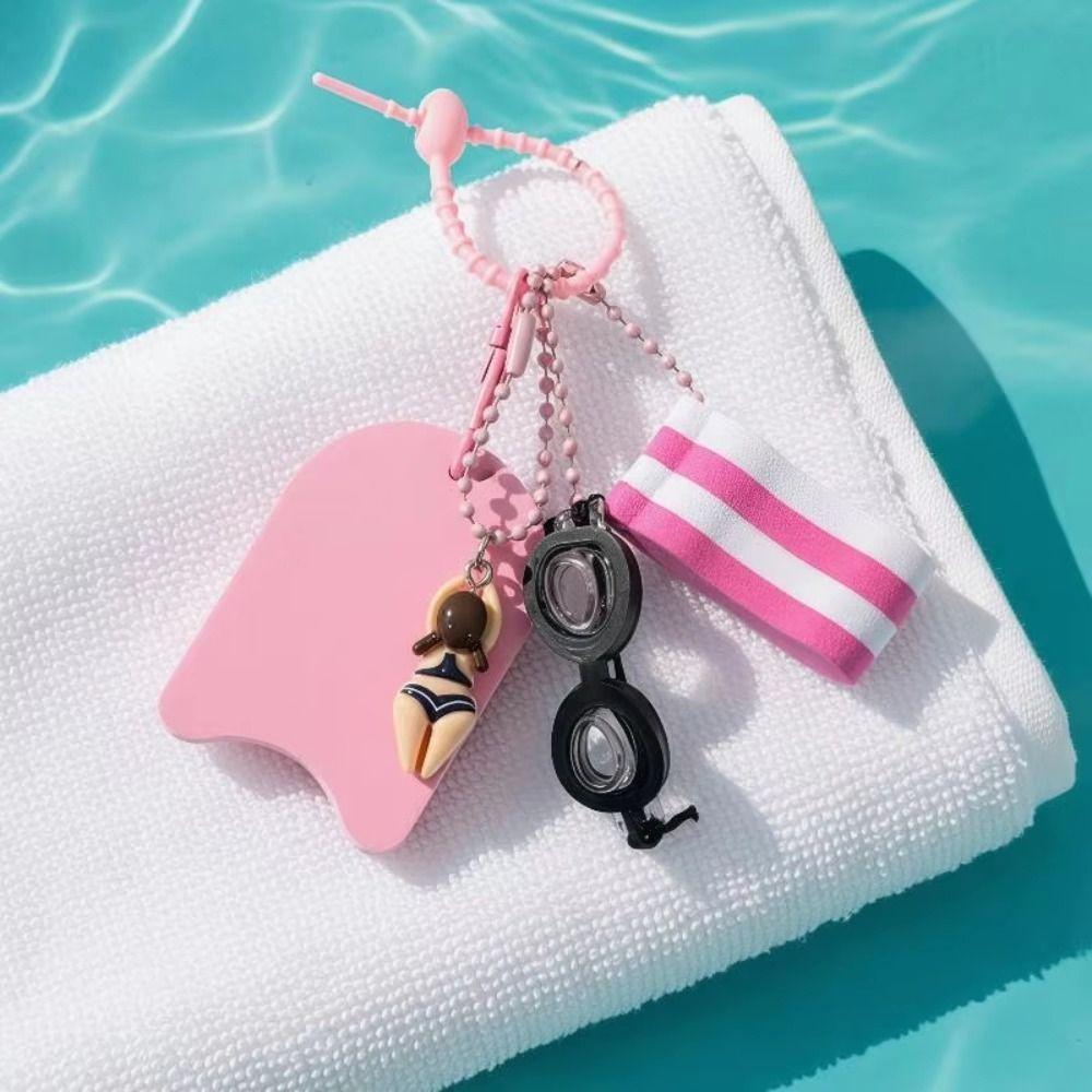 Floatable Swim Keychain Cartoon Style Goggle Pendant Anti-Loss Kickboard Charm Swimming Pool