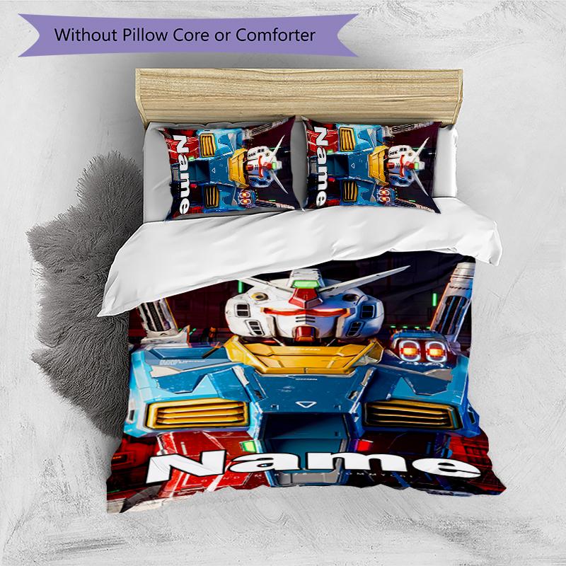 3pcs Custom Name Cartoon Mobile Suit Gundam Bedding Set Duvet Cover Closure Includes 1 Duvet Cover & 2 Pillowcases for All Seasons Bedroom Decor