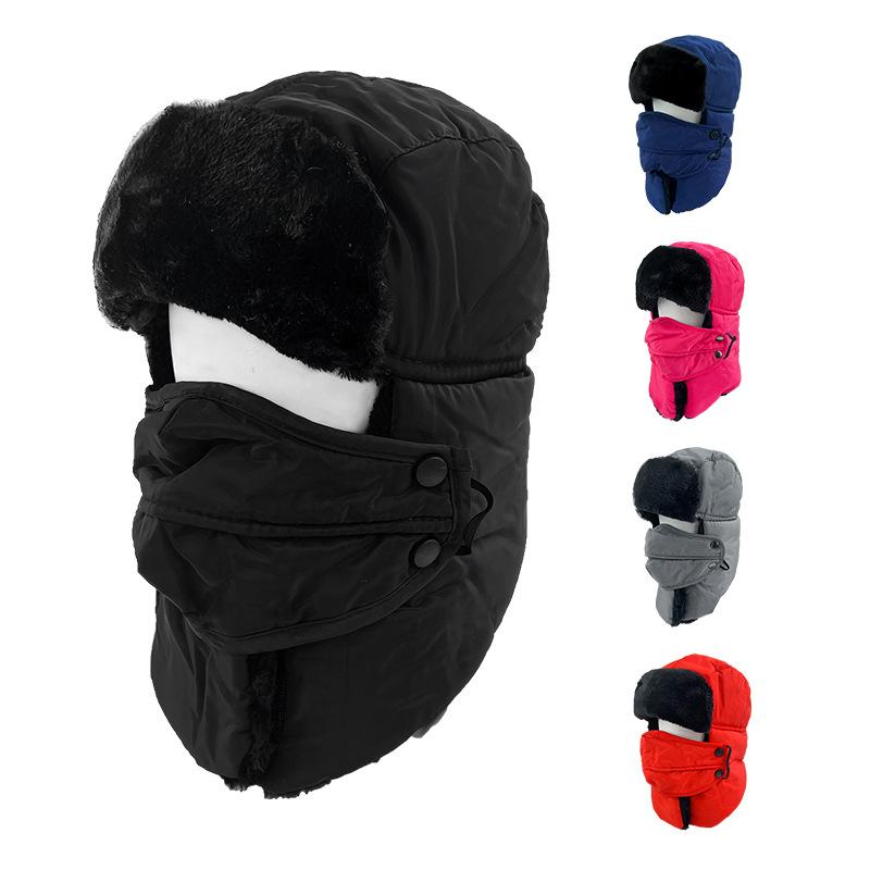 Winter windproof and cold-proof solid color hat thickened and velvet thermal ear protection hat outdoor headgear cycling thermal hat