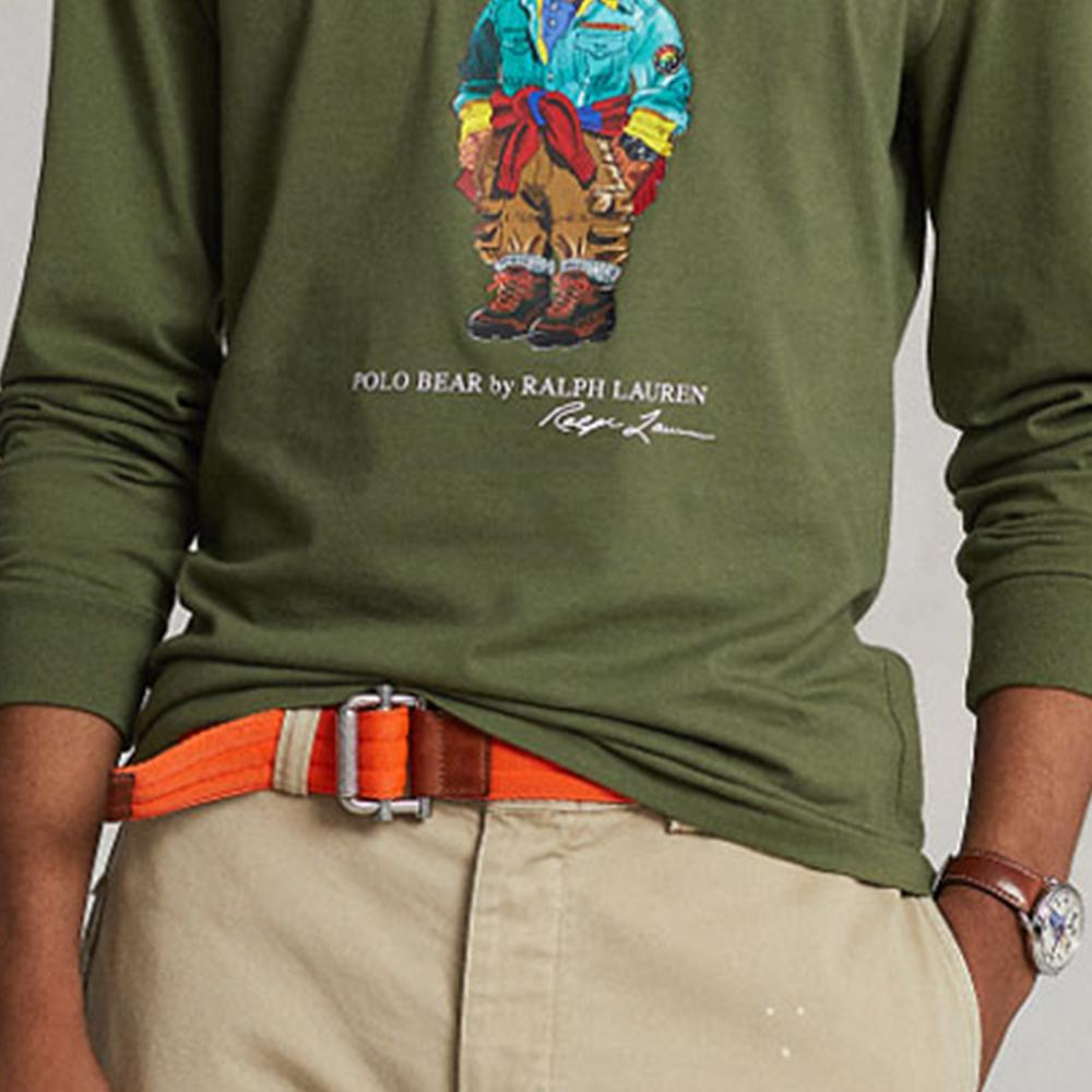 Polo Ralph Lauren SS23 Bear Print Crew Neck Long Sleeve T-Shirt Men Tops Military-Green MNPOTSH16820300-310