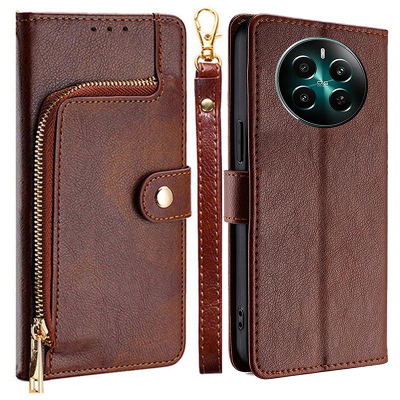 For Realme 12 4G/12+ 5G Zipper Wallet Case Full Protection Flip Leather Phone Cover