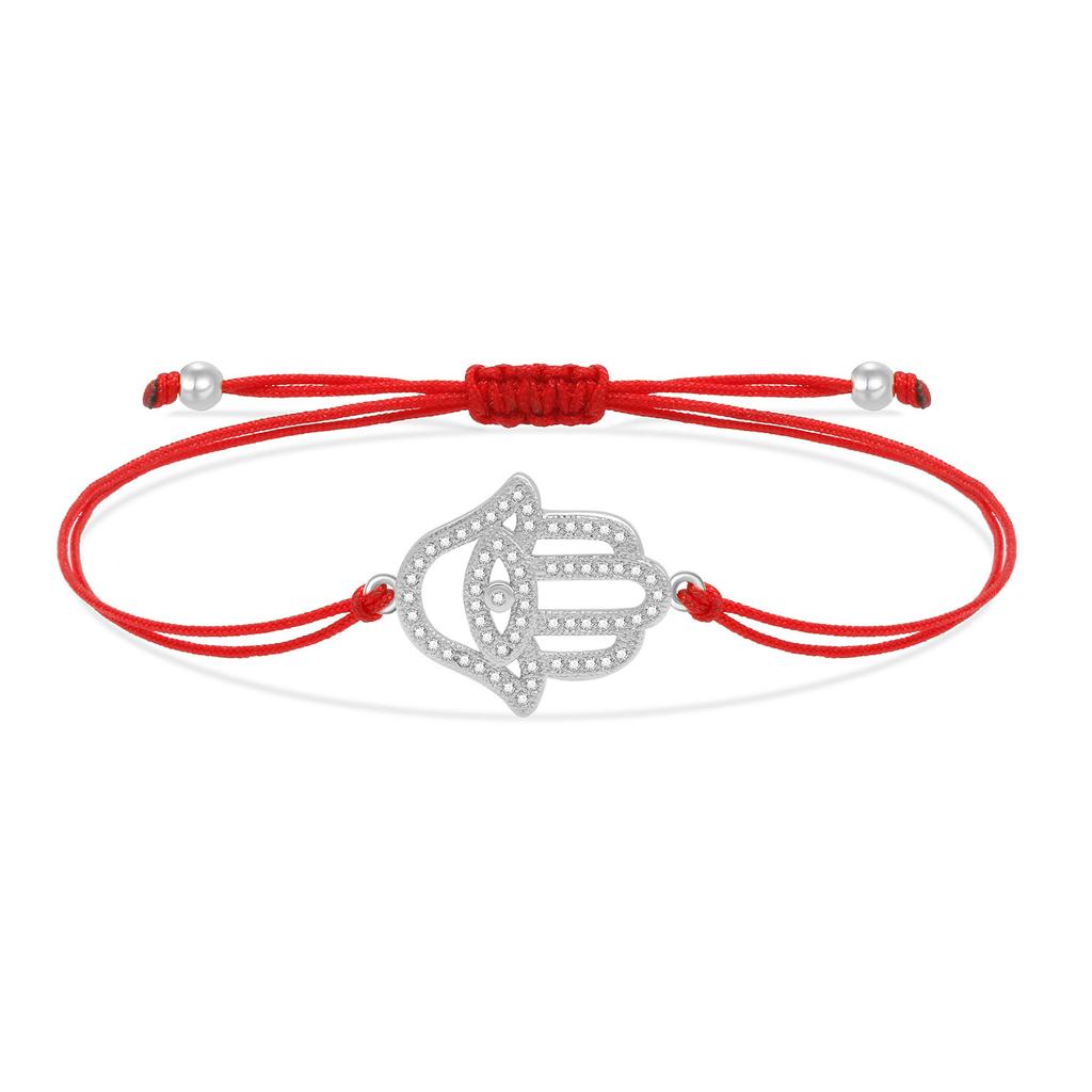 Good Quality Hamsa Hand Charm Bracelet Women New Fashion Cubic Zirconia Stones Gold-plated Copper Red String Jewelry