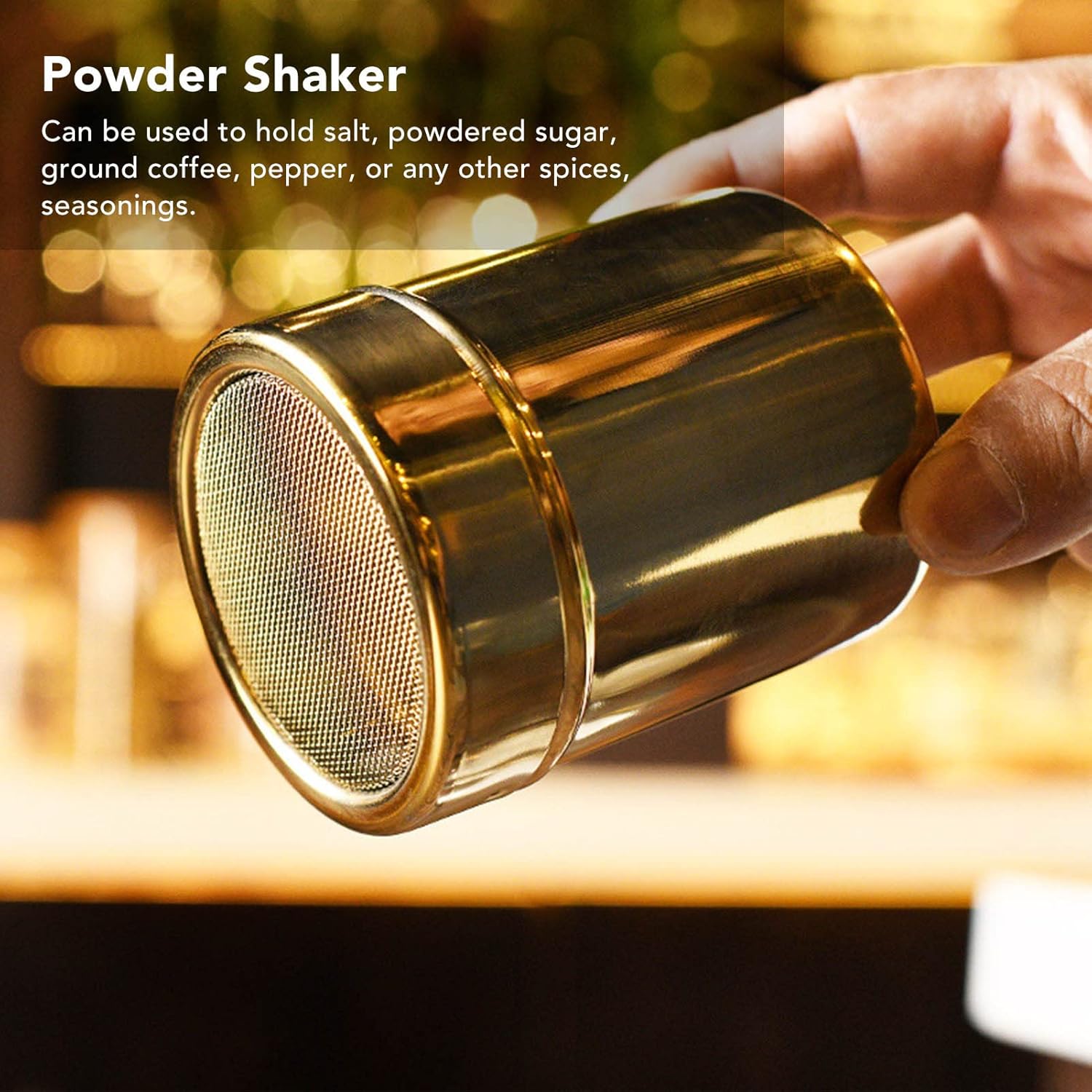 Powder Shaker Shakers Powdered Sugar Shaker Duster Stainless Steel Gold Fine Mesh Powder Cinnamon Sugar Shaker for Kitchen