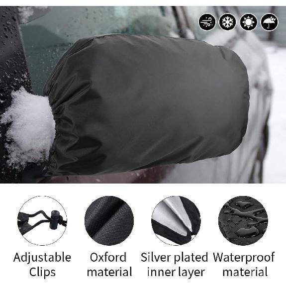 2PCS Car Side Mirror Covers - Waterproof Snow Mirror Cover Protects from Ice Snow Frost Dew Rain Bird Poop - Silver Coated Rearview Protection Cover