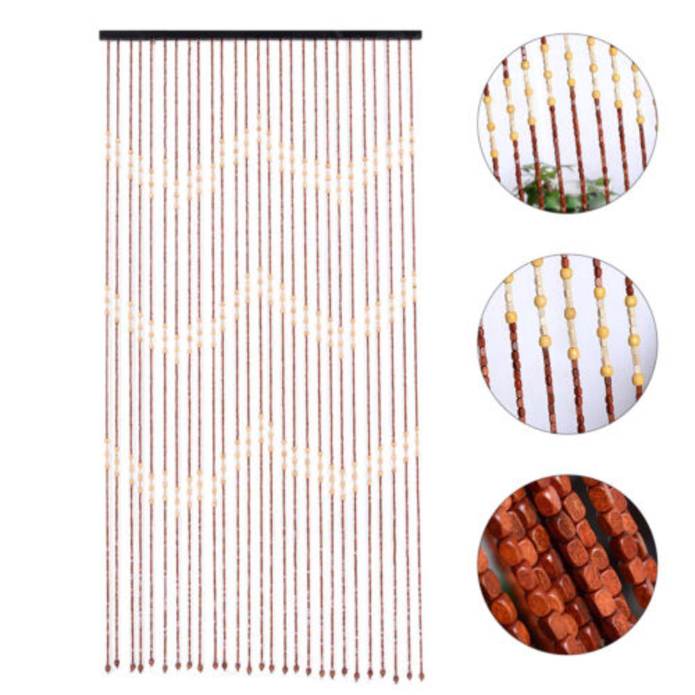Bamboo Bead Curtain String Door Curtain Beaded Wooden Curtain Shade Ideal Gift W/ Solid Crossbar fit Doorway Simple Installation