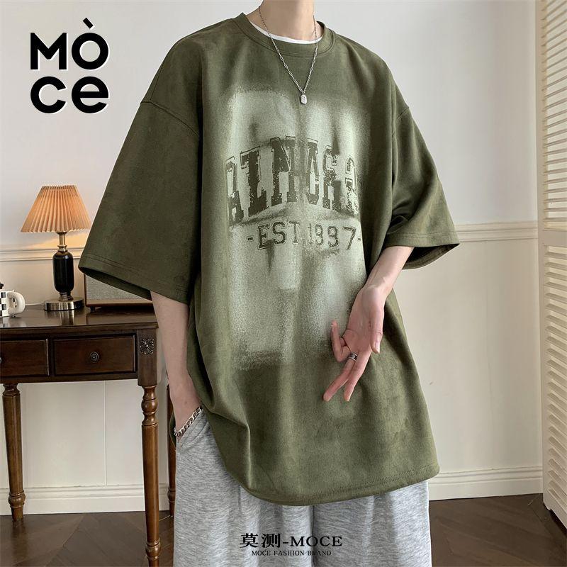 

Замшевая футболка мужская летняя с американскими уличными буквами, с короткими рукавами, свободная, в стиле хип-хоп, с модными полурукавами L трава зеленый