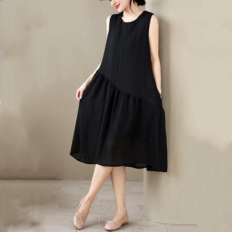 Bez rukávů Plus size vintage novinka v šatech pro ženy ležérní volné dlouhé letní šaty